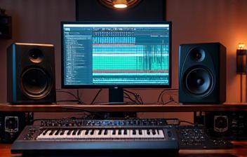 Studio monitors and audio interface for mixing and mastering