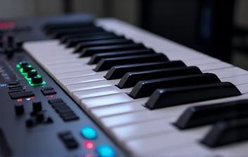 Music keyboard controller in a studio setup