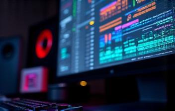 Sound waves on a computer screen in a sound design studio